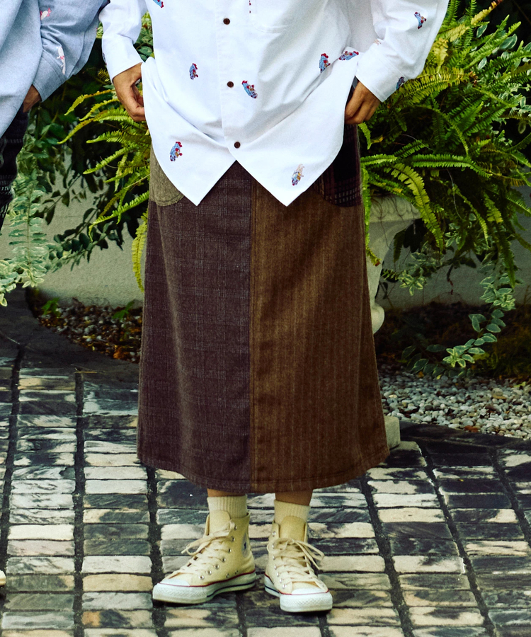 go slow caravan(ゴースローキャラバン) |WOOL LIKE FABRICクレイジー脇ポケスカート (WOMENS) 