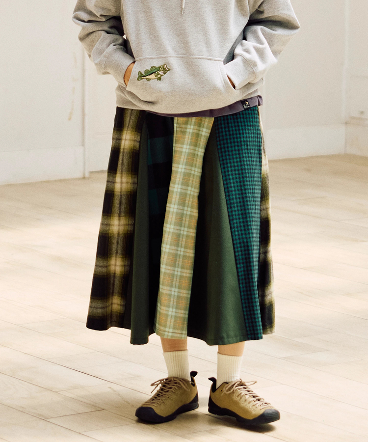 go slow caravan(ゴースローキャラバン) |ネルチェックパッチワークスカート (WOMENS)