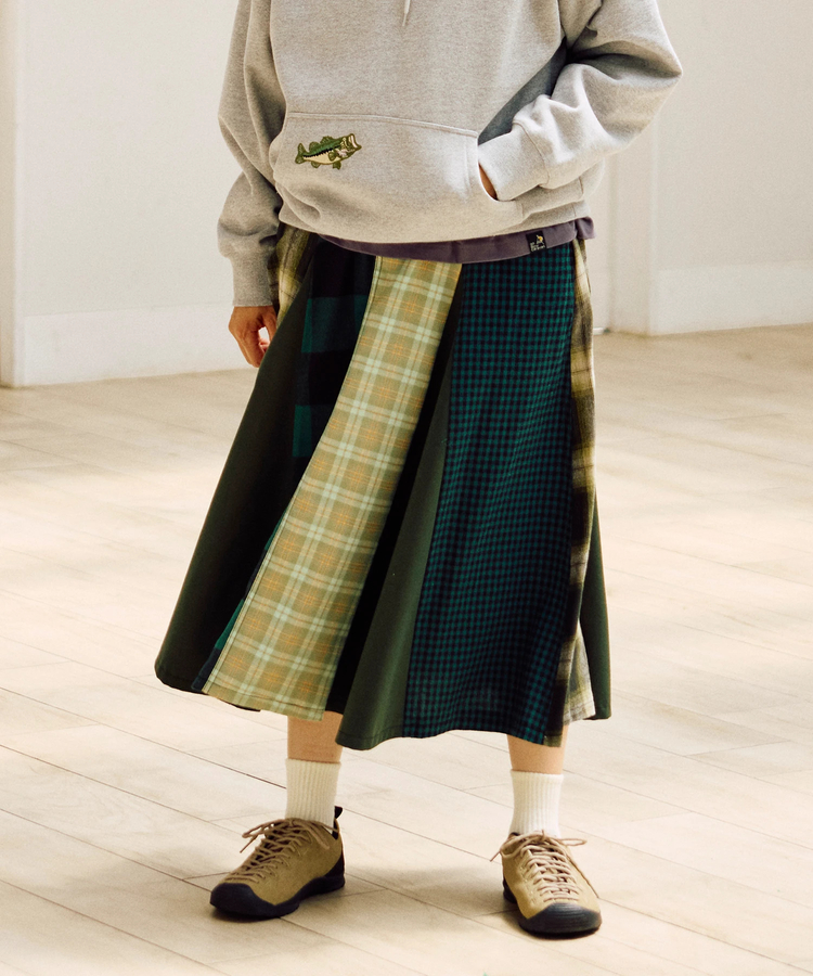 go slow caravan(ゴースローキャラバン) |ネルチェックパッチワークスカート (WOMENS)
