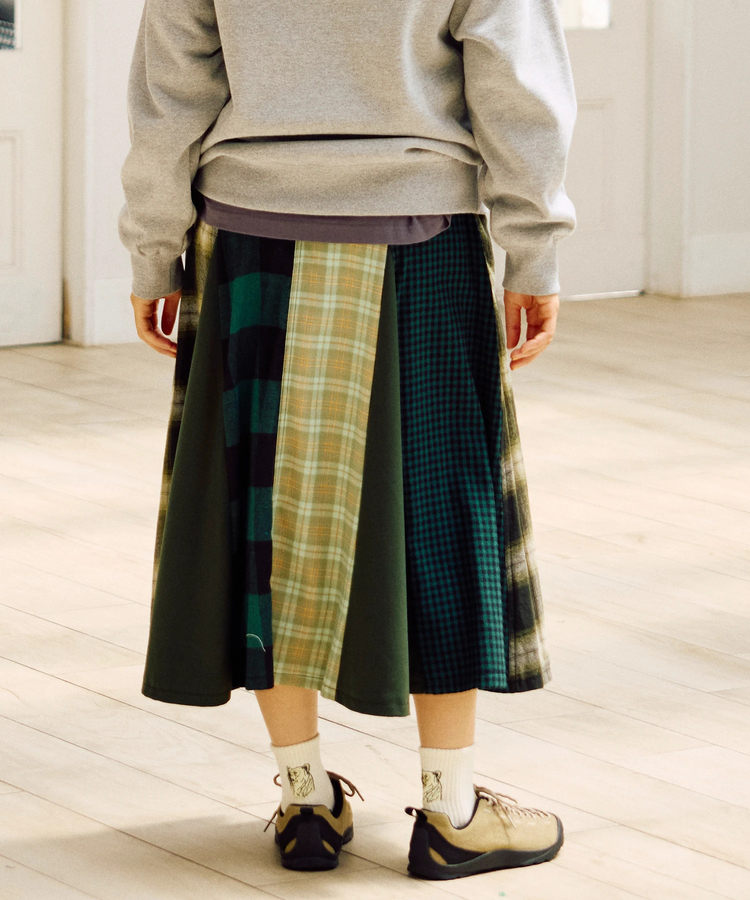 go slow caravan(ゴースローキャラバン) |ネルチェックパッチワークスカート (WOMENS)