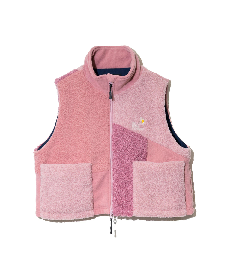 go slow caravan(ゴースローキャラバン) |ボア×フリース パッチワークショートベスト (WOMENS)
