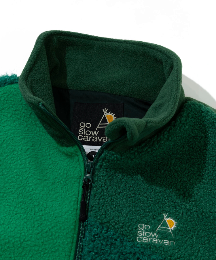 go slow caravan(ゴースローキャラバン) |ボア×フリース パッチワークショートベスト (WOMENS)