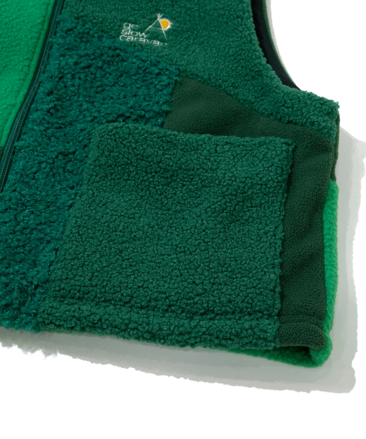 go slow caravan(ゴースローキャラバン) |ボア×フリース パッチワークショートベスト (WOMENS)