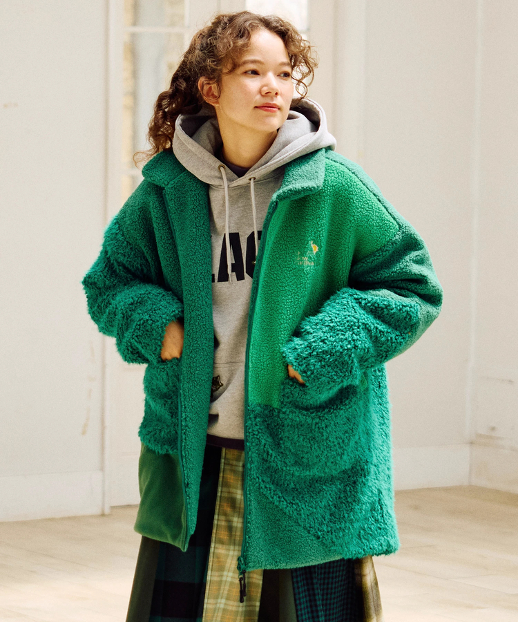 go slow caravan(ゴースローキャラバン) |ボア×フリース パッチワークコート (WOMENS)