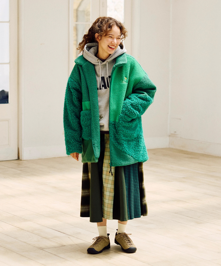 go slow caravan(ゴースローキャラバン) |ボア×フリース パッチワークコート (WOMENS)