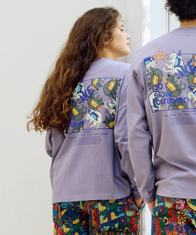 go slow caravan(ゴースローキャラバン) |USA/CスクエアLOGOバックプリントミドルTEE (WOMENS)