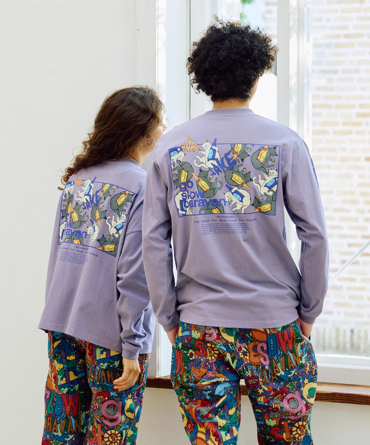 go slow caravan(ゴースローキャラバン) |USA/CスクエアLOGOバックプリントミドルTEE (WOMENS)