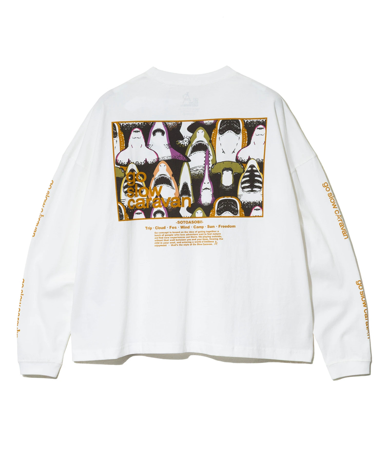 go slow caravan(ゴースローキャラバン) |USA/CスクエアLOGOバックプリントミドルTEE (WOMENS)