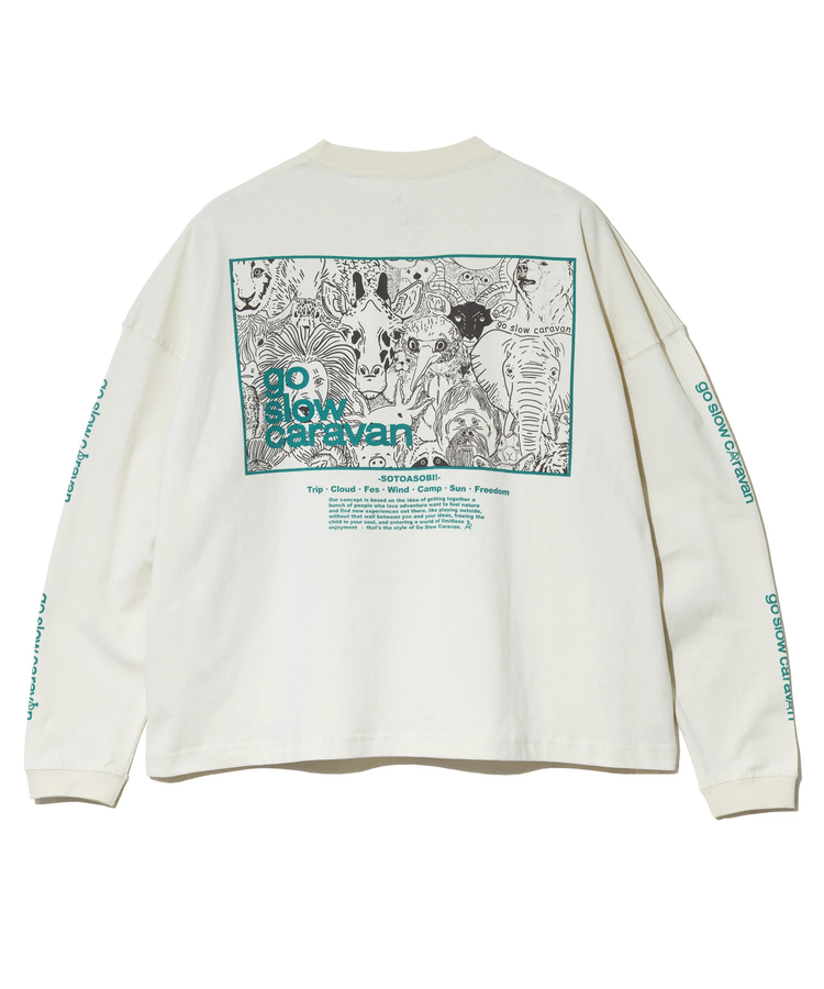 go slow caravan(ゴースローキャラバン) |USA/CスクエアLOGOバックプリントミドルTEE (WOMENS)