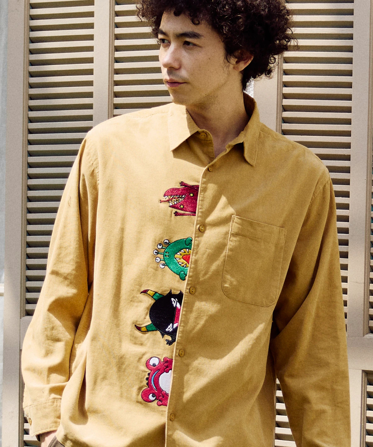 go slow caravan(ゴースローキャラバン) |コーデュロイ前立て刺繍シャツ (MENS/WOMENS)