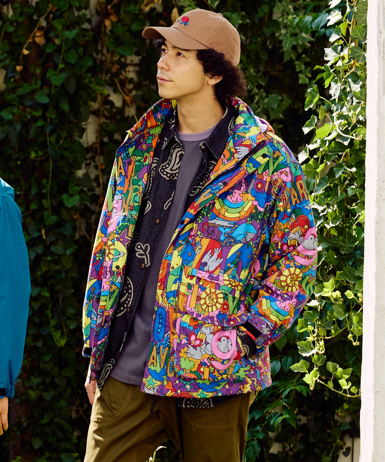 go slow caravan(ゴースローキャラバン) |2レイヤークレイジー/総柄プリントフードインスタンドブルゾン (MENS/WOMENS)