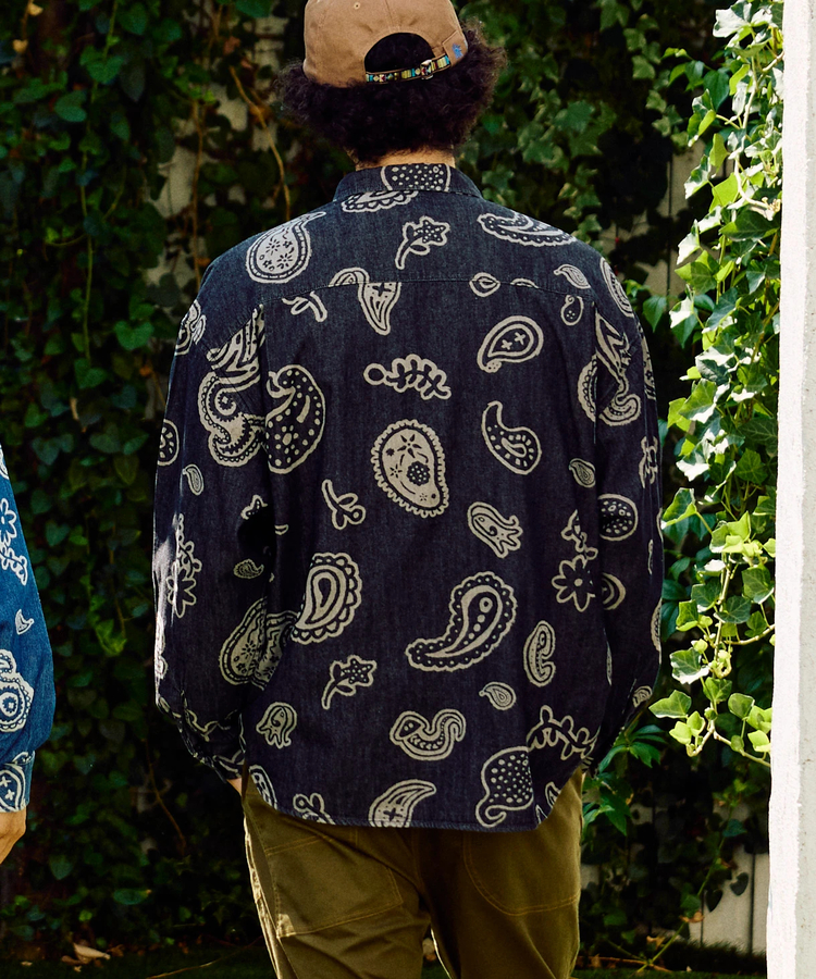 go slow caravan(ゴースローキャラバン) |デニム総柄抜染ペイズリーR/Gシャツ (MENS/WOMENS)