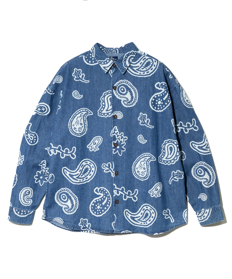 go slow caravan(ゴースローキャラバン) |デニム総柄抜染ペイズリーR/Gシャツ (MENS/WOMENS)