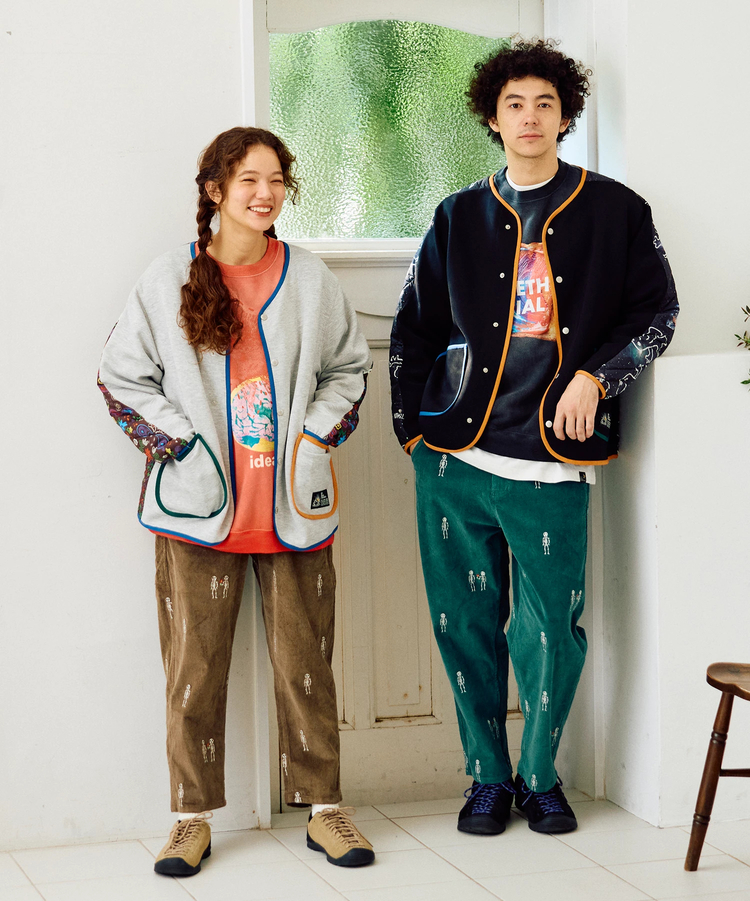 go slow caravan(ゴースローキャラバン) |ストレッチコーデュロイ ほねほね刺繍アンクルパンツ (MENS/WOMENS)