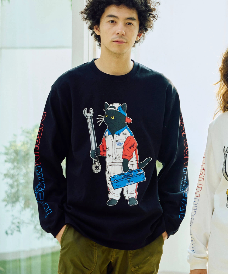 go slow caravan(ゴースローキャラバン) |【NISSAN×go slow caravan】超ヘビーUSA/CRALLYメカニック猫ロングスリーブTEE (MENS)