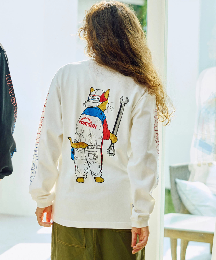 go slow caravan(ゴースローキャラバン) |【NISSAN×go slow caravan】超ヘビーUSA/CRALLYメカニック猫ロングスリーブTEE (MENS)