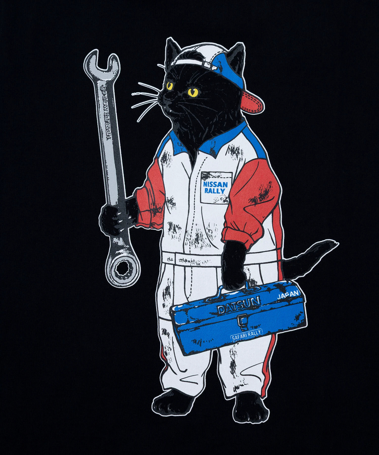 go slow caravan(ゴースローキャラバン) |【NISSAN×go slow caravan】超ヘビーUSA/CRALLYメカニック猫ロングスリーブTEE (MENS)