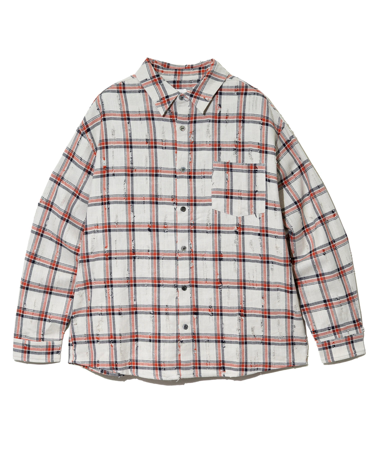 Revo./レヴォ ダメージ加工LSチェックシャツ (MENS