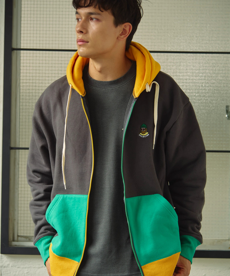 go slow caravan(ゴースローキャラバン) |DUCKSTER/ダックスター OJISAN刺繍マルチカラーフルジップパーカー (MENS)