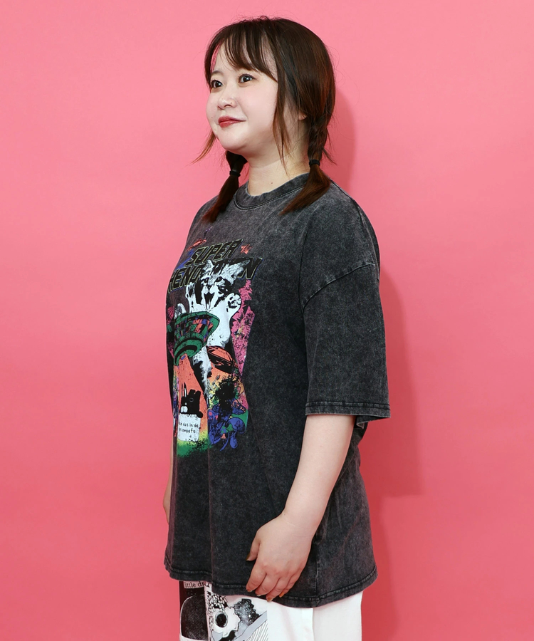 スカラー ScoLar カオス柄ピグメントTシャツ （チャコールグレー） スカラー ScoLar カオス柄ピグメントTシャツ （チャコールグレー