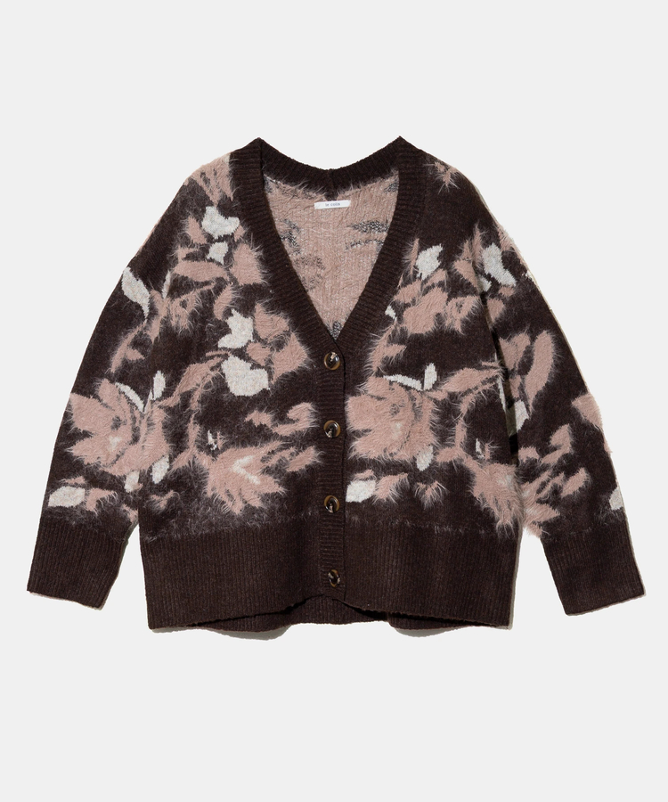 le colis/ルコリ フェザーヤーン花ジャガードVカーデ (WOMENS