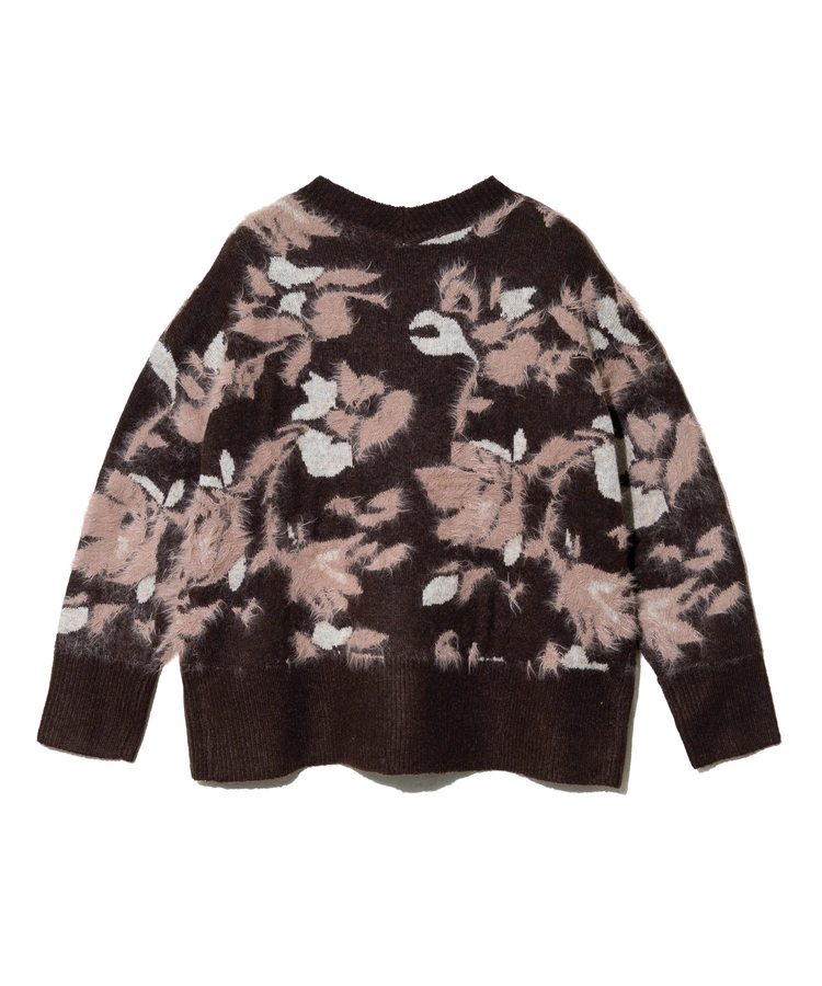 le colis/ルコリ フェザーヤーン花ジャガードVカーデ (WOMENS
