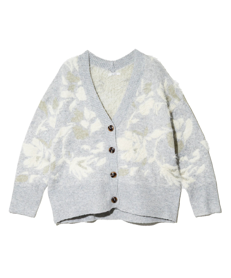 le colis/ルコリ フェザーヤーン花ジャガードVカーデ (WOMENS