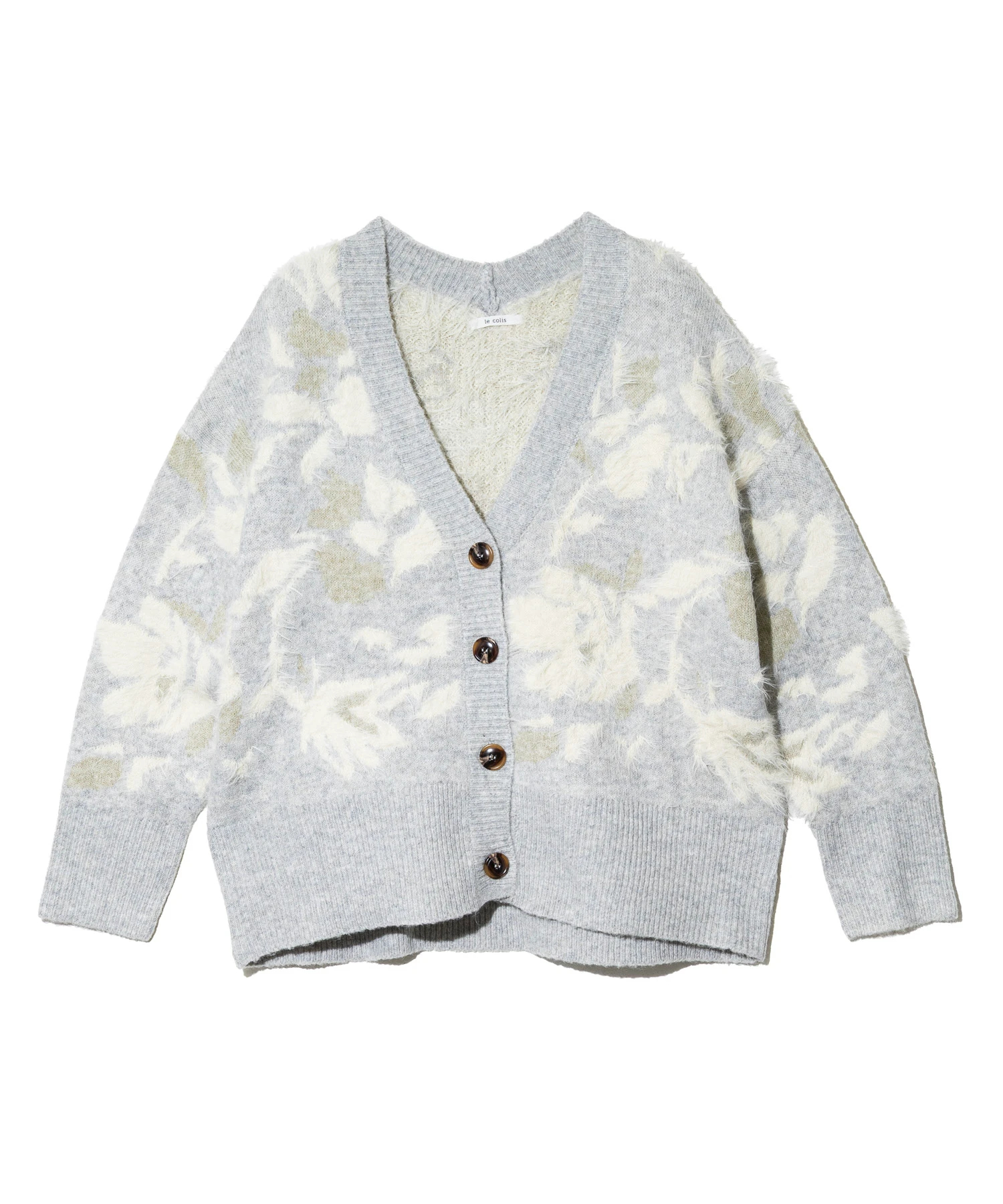 le colis/ルコリ フェザーヤーン花ジャガードVカーデ (WOMENS