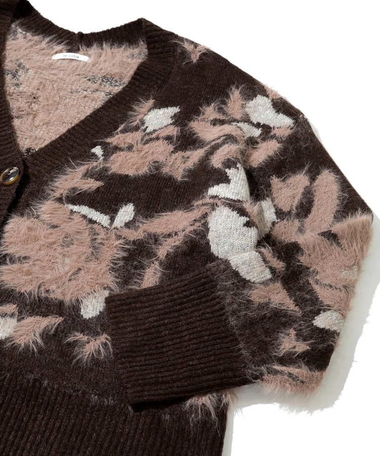 le colis/ルコリ フェザーヤーン花ジャガードVカーデ (WOMENS