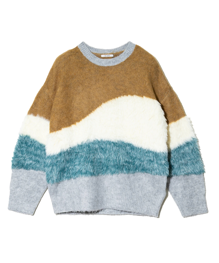 le colis/ルコリ マーブル柄インターシャクルーネックニット (WOMENS