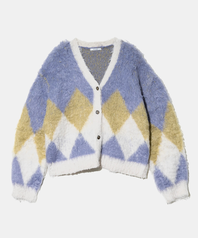 le colis/ルコリ アーガイル柄ジャガード起毛加工Vニットカーデ