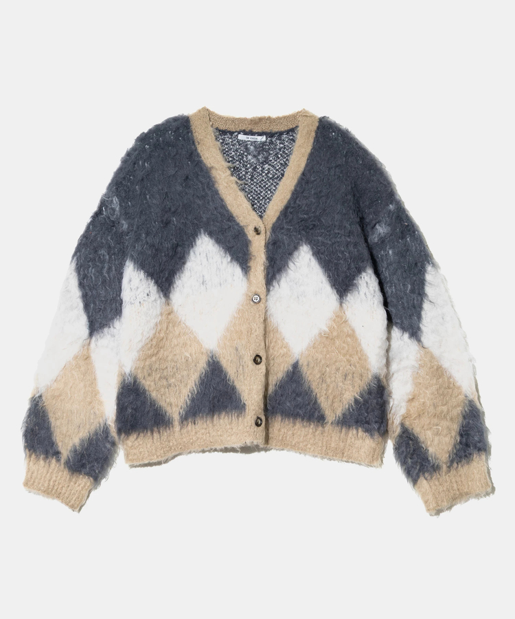 le colis/ルコリ アーガイル柄ジャガード起毛加工Vニットカーデ