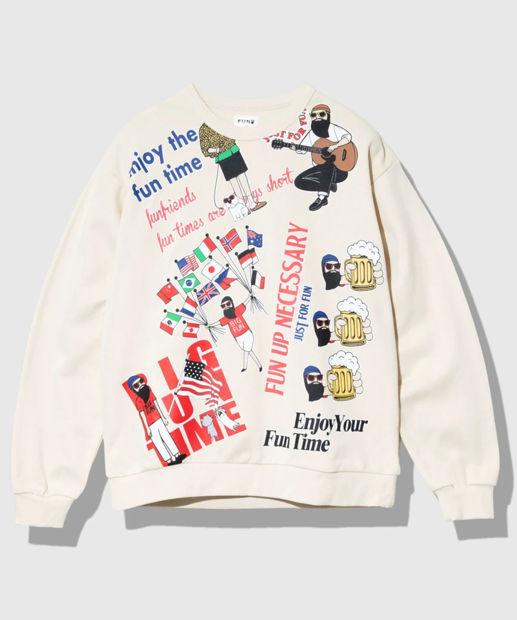 modem design/モデムデザイン 裏毛総柄おじさんクルースウェット