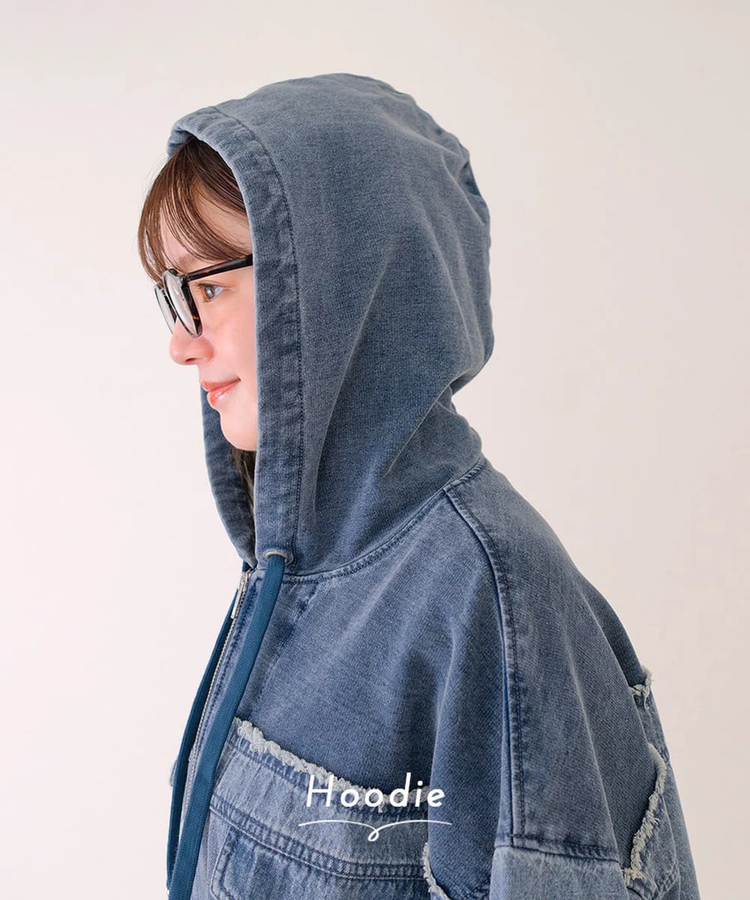 mililopiulu/ミリロピュール ケミカルデニム裏毛フーディーパーカー