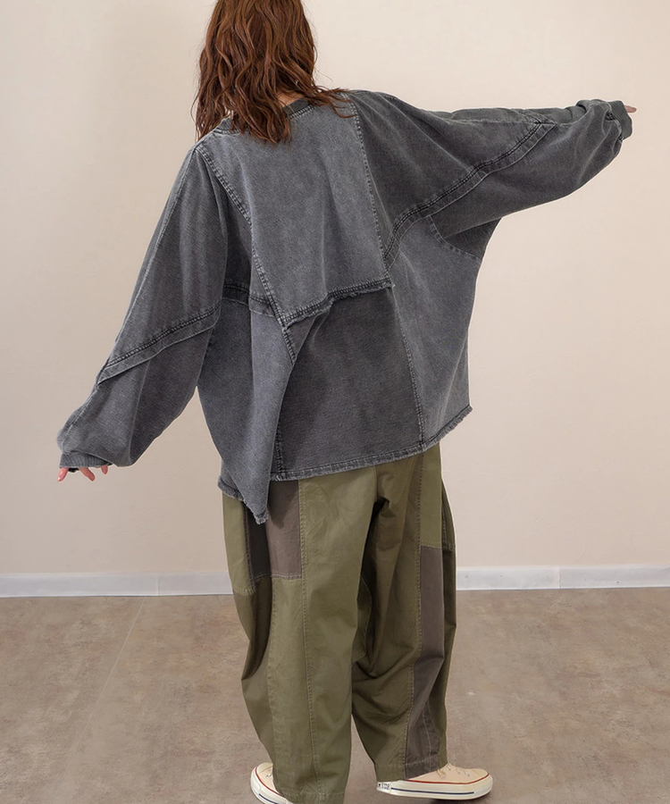 go slow caravan(ゴースローキャラバン) |mililopiulu/ミリロピュール ケミカルデニム裏毛ドルマンプルオーバー (WOMENS)