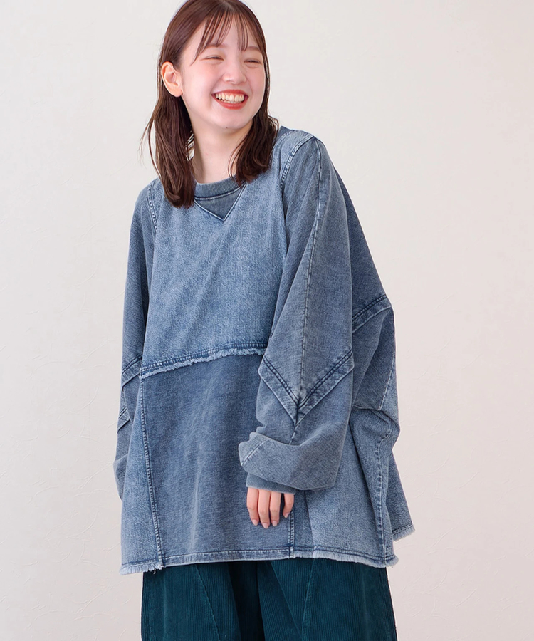 go slow caravan(ゴースローキャラバン) |mililopiulu/ミリロピュール ケミカルデニム裏毛ドルマンプルオーバー (WOMENS)