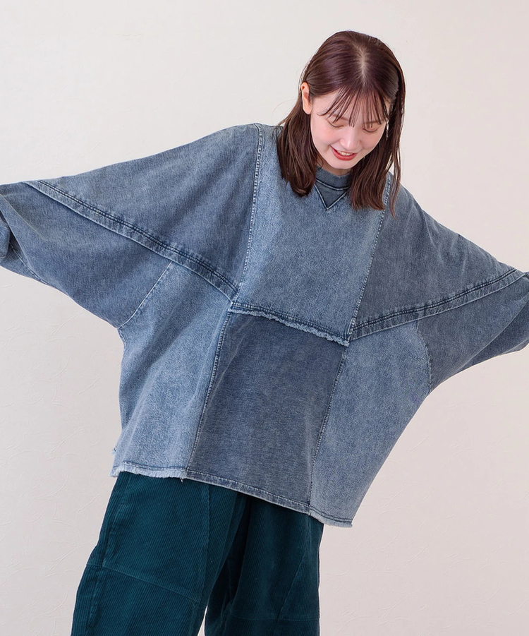 go slow caravan(ゴースローキャラバン) |mililopiulu/ミリロピュール ケミカルデニム裏毛ドルマンプルオーバー (WOMENS)