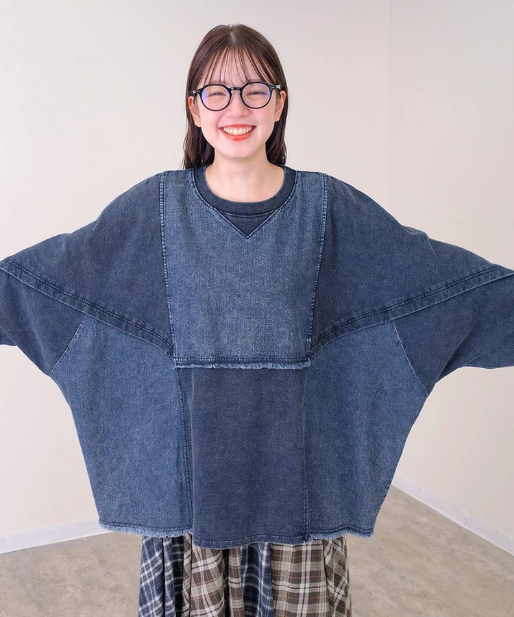 go slow caravan(ゴースローキャラバン) |mililopiulu/ミリロピュール ケミカルデニム裏毛ドルマンプルオーバー (WOMENS)
