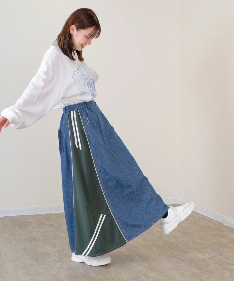 mililopiulu/ミリロピュール ジャージMIXデニムスカート (WOMENS