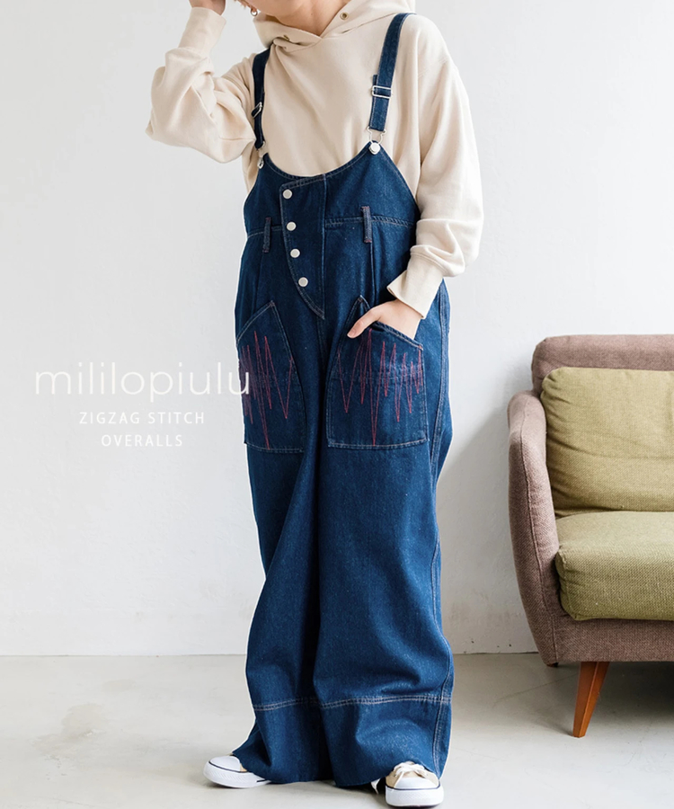 mililopiulu/ミリロピュール ジグザグステッチサロペット
