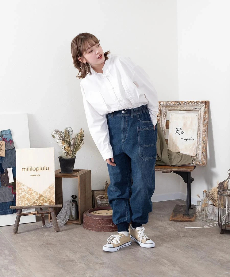 mililopiulu ジャージMIXパイピングテープデニムパンツ　NAVY ジャージMIXパイピングテープデニムパンツ】の商品ページ｜卸・仕入れ