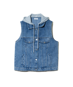 GENTIL/ジャンティー デニムx裏毛フードベスト (WOMENS)