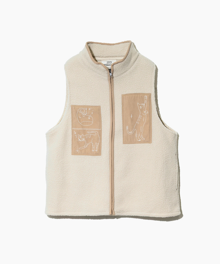 Y*P様 AFB ベスト JUICY/ジューシー 手書き風ネコ刺繍ボアフリースベスト (WOMENS