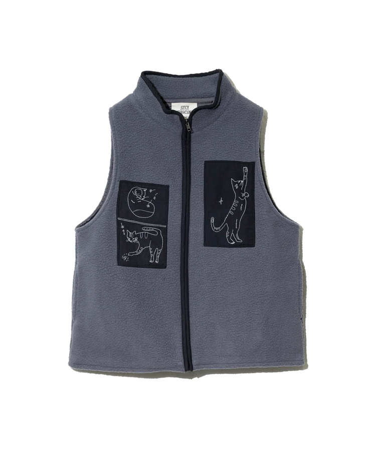 Y*P様 AFB ベスト JUICY/ジューシー 手書き風ネコ刺繍ボアフリースベスト (WOMENS