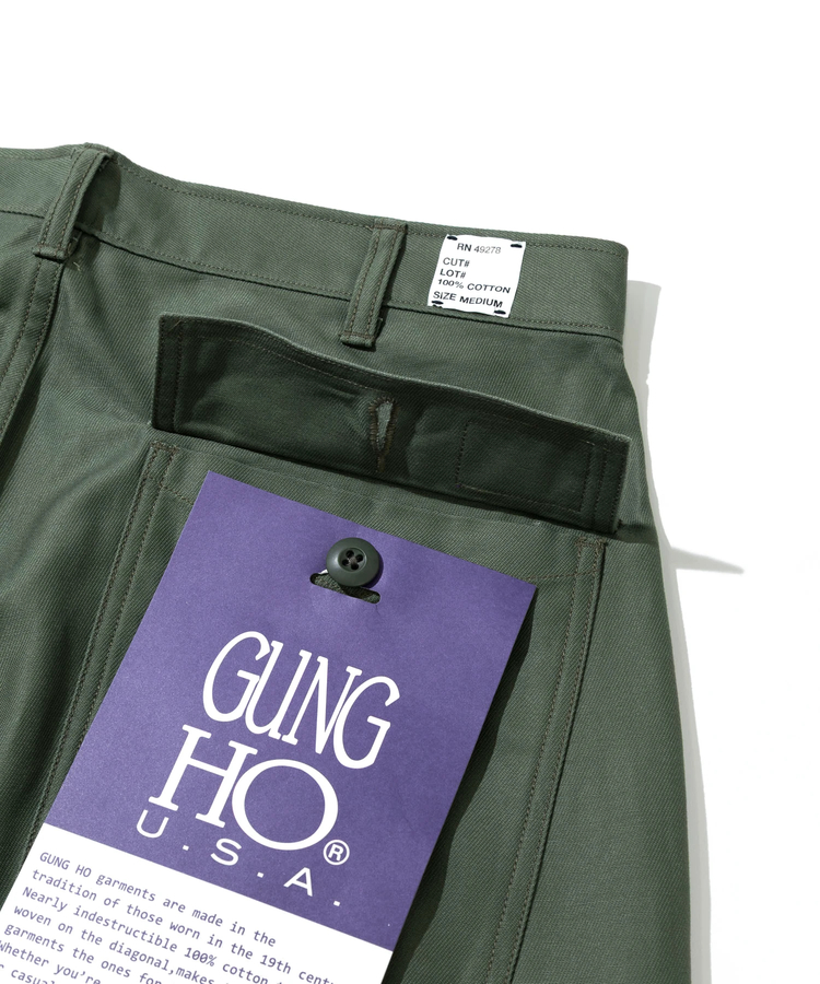 go slow caravan(ゴースローキャラバン) |GUNG HO/ガンホー BACK STAIN 4POCKETS WIDE FATIGUE TROUSER (MENS)