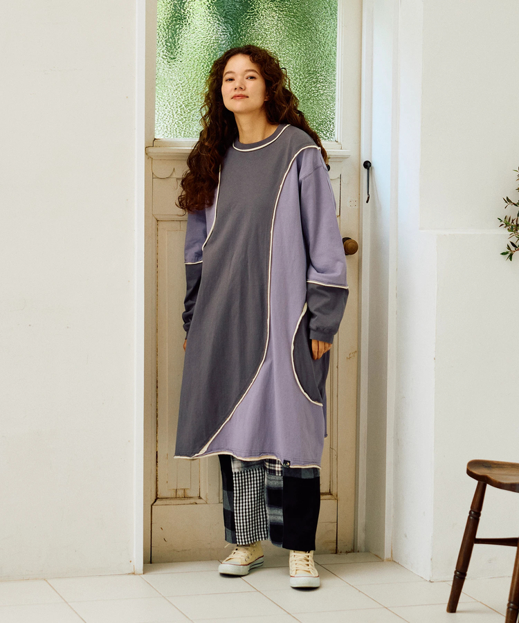 go slow caravan(ゴースローキャラバン) |USA/Cカットオフ歪み切替ロングスリーブワンピース (WOMENS)