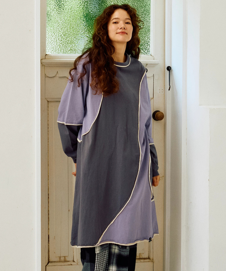 go slow caravan(ゴースローキャラバン) |USA/Cカットオフ歪み切替ロングスリーブワンピース (WOMENS)