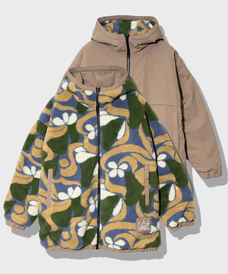 KAKELA&TRANQUIL/カケラ&トランクイル 柄ボアxナイロンリバーシブル