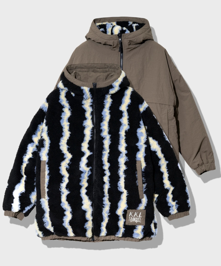 KAKELA&TRANQUIL/カケラ&トランクイル 柄ボアxナイロンリバーシブル