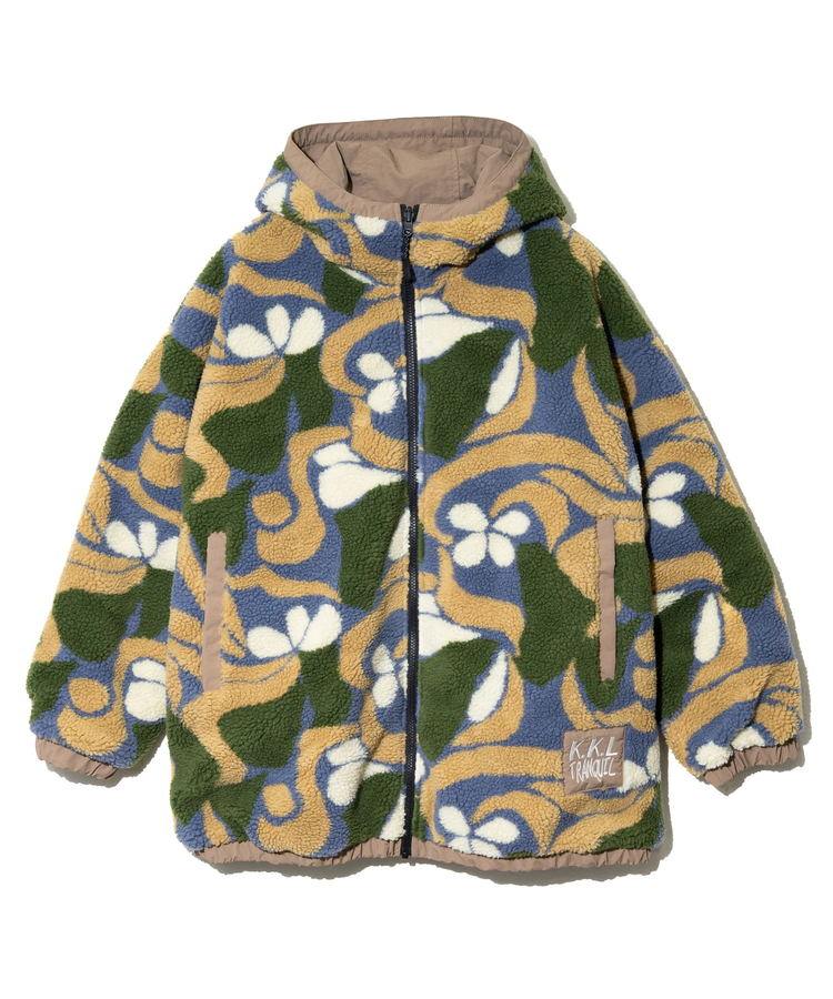 KAKELA&TRANQUIL/カケラ&トランクイル 柄ボアxナイロンリバーシブル